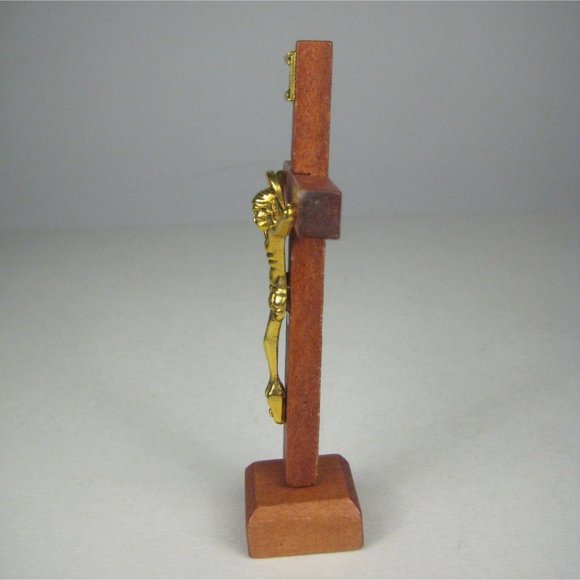 Saint Jude Miniature Portable Wooden Standing Crucifix Stand 4 in Metal Cross - Picture 3 of 7